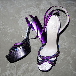 Zara Purple Blue Silver Metallic Disco Platform Block Heel Sandals - EU 39/US 8